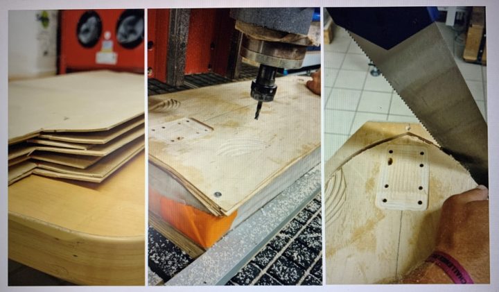 The manufacture of natural fibre skateboards at DVIC